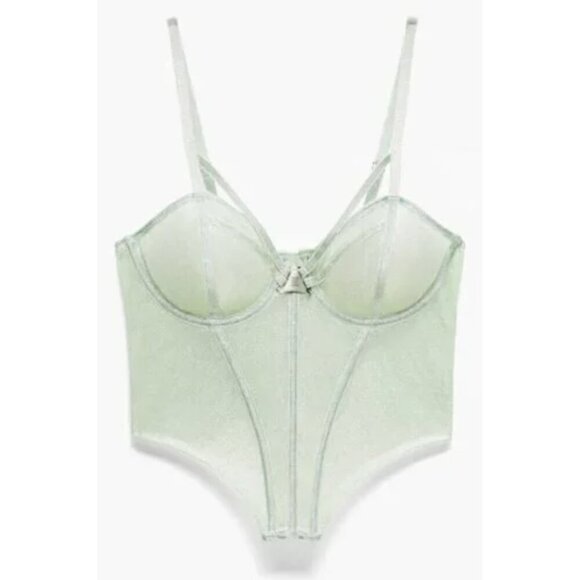 SAVAGE X FENTY Going Platinum Mesh Bustier Corset in Green Mist Metallic L NWT - Picture 1 of 13